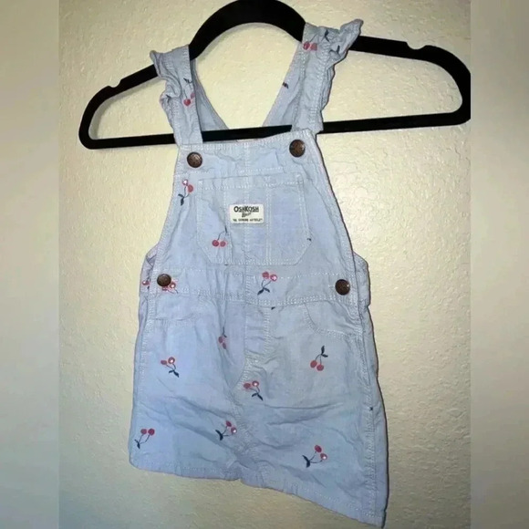 Oshkosh B’Gosh Cherry Print Pale Blue Lightweight Overall Toddler Dress SIZE 3T - Picture 4 of 9